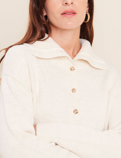 Pull col camionneur ecru femme