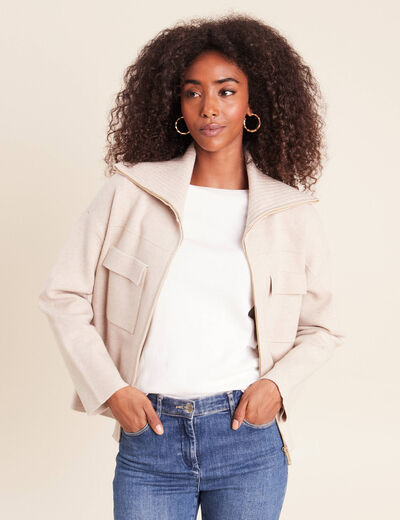 Cardigan col camionneur beige femme