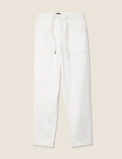 Pantalon coupe droite à coulisse blanc femme