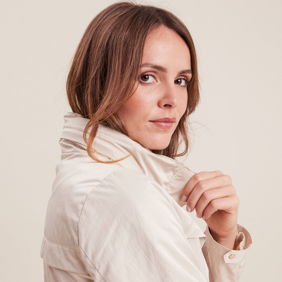 Parka d&eacute;perlante cintr&eacute;e lien &agrave; coulisse sable femme