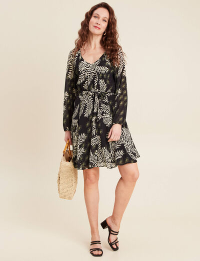 Robe évasée manches 3/4 noir femme