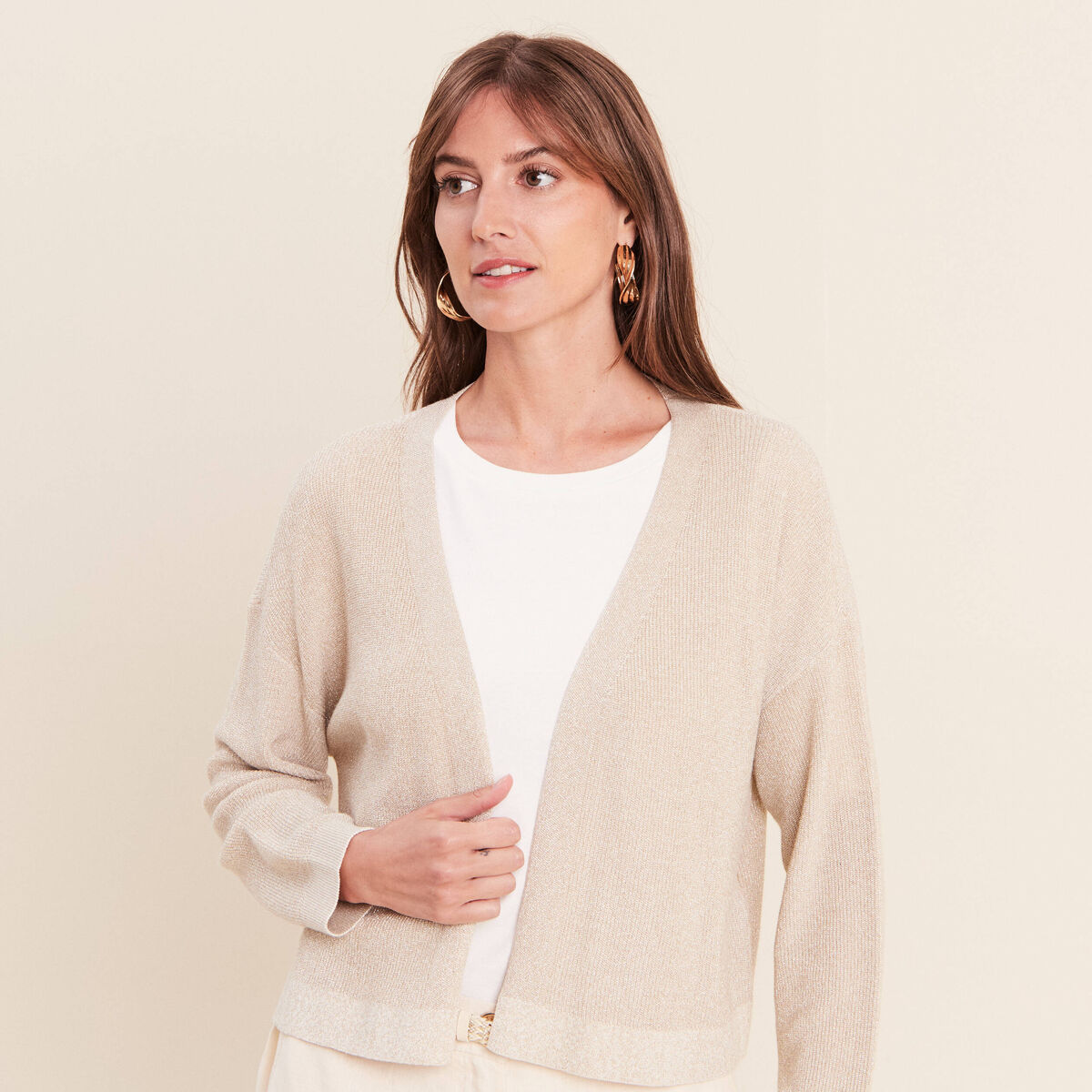 Gilet manches longues brillant couleur or femme