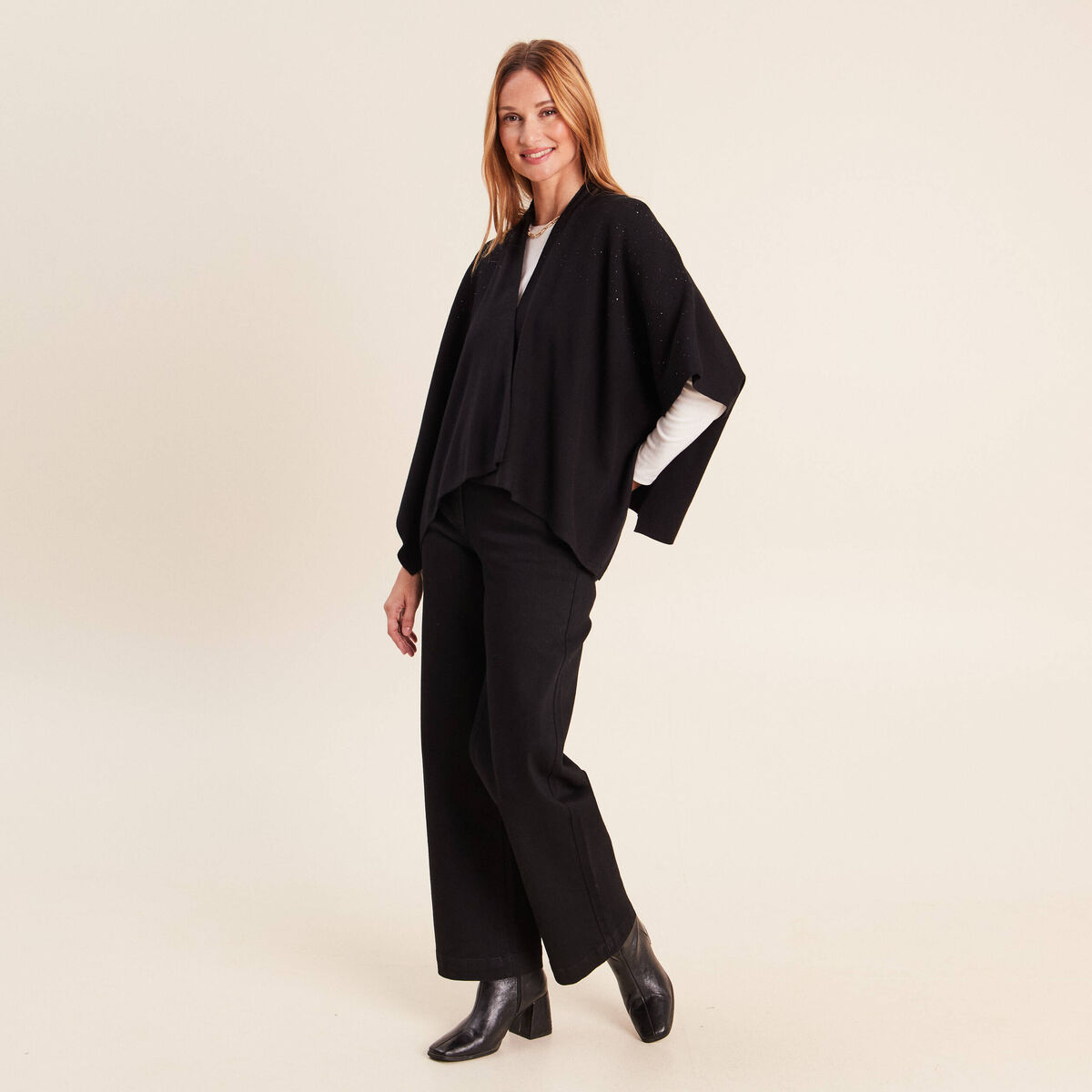 Poncho avec strass noir femme