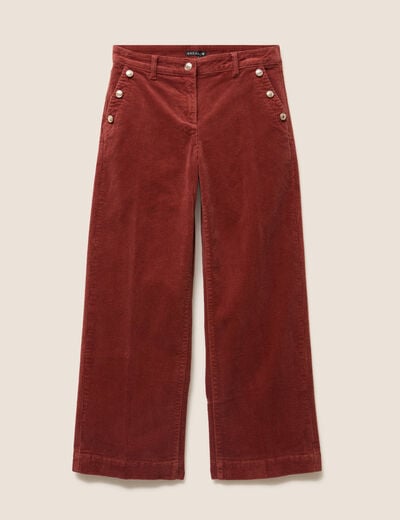 Pantalon large velours c&ocirc;tel&eacute; orange fonc&eacute; femme