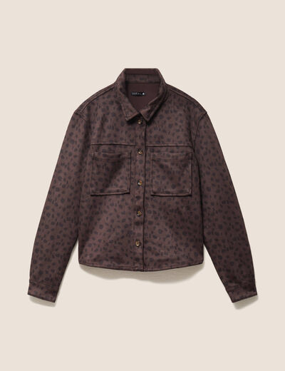 Chemise droite manches longues marron fonc&eacute; femme