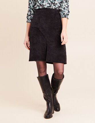 Jupe en velours longueur genoux noir femme