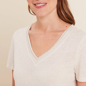 t shirt manches courtes col en v gris clair femme T-shirt manches courtes col en V gris clair femme