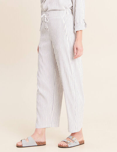 Pantalon fluide coupe barrel bleu femme