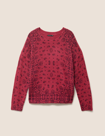 Pull col rond bordeaux femme