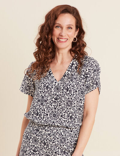 Blouse manches courtes bleu marine femme