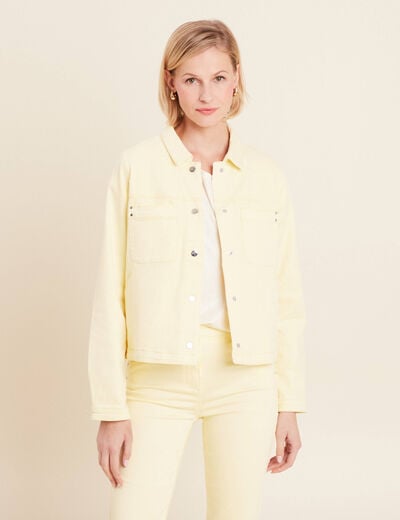 Veste boutonnée en jean jaune clair femme