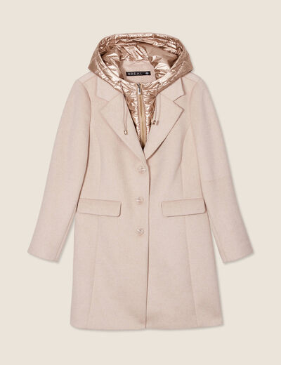 Manteau droit à capuche creme femme