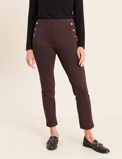 Legging 7/8&egrave;me taille bascul&eacute;e en maille marron fonc&eacute; femme