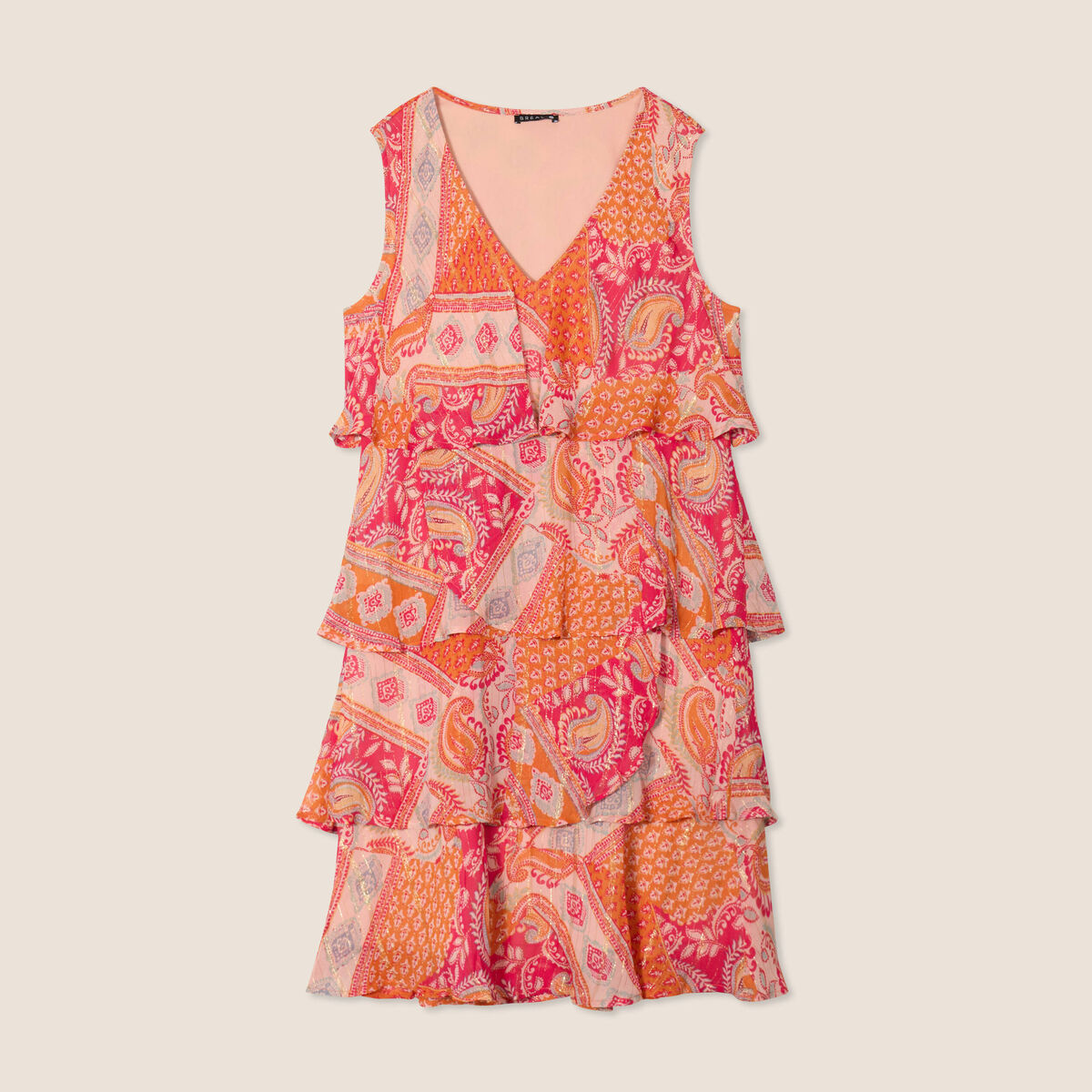 Robe &eacute;vas&eacute;e &agrave; volants orange femme