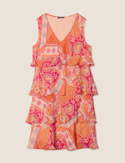 Robe évasée à volants orange femme