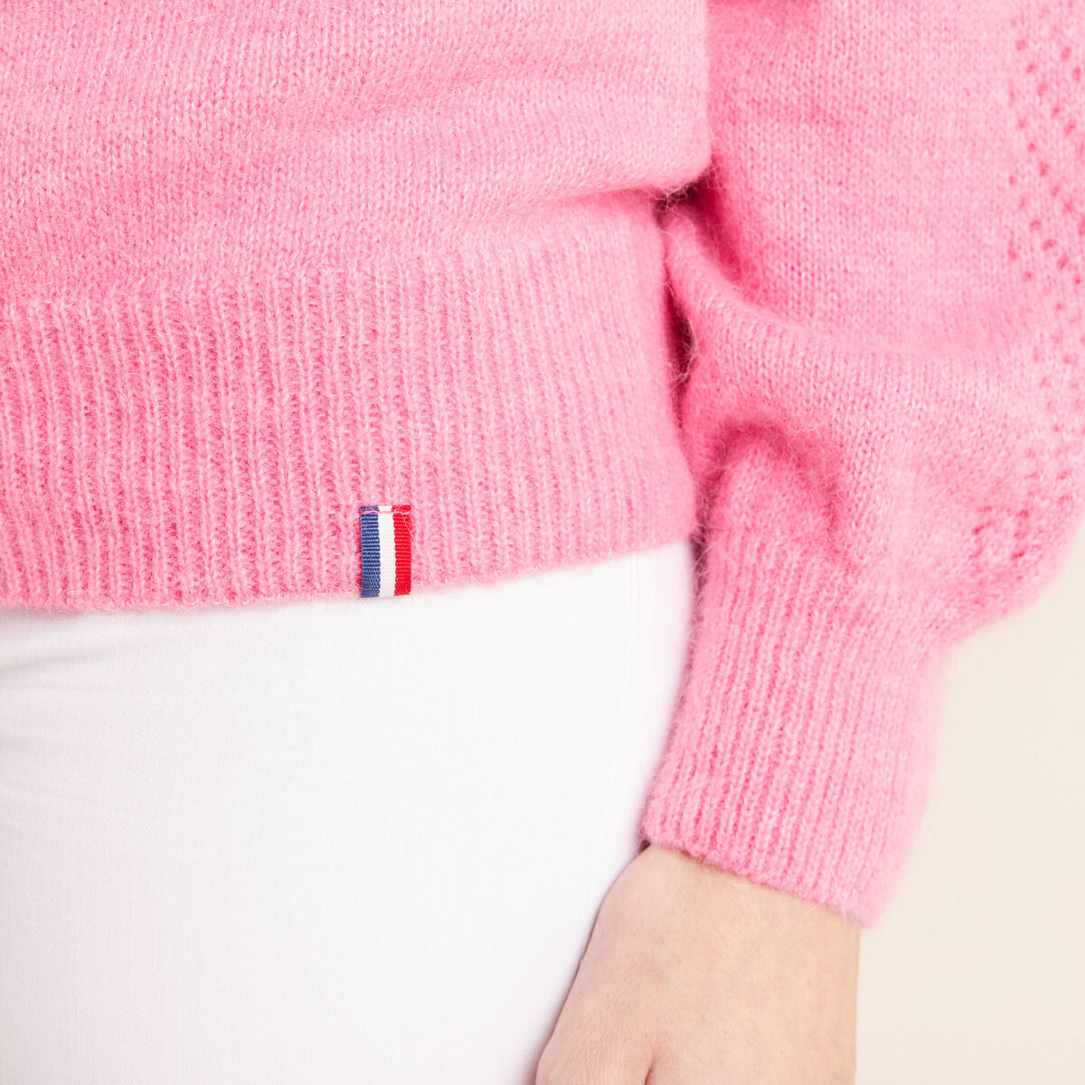 Pull confectionn&eacute; en France rose fushia femme