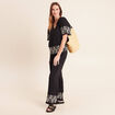 Pantalon large 7/8&egrave;me taille haute noir femme