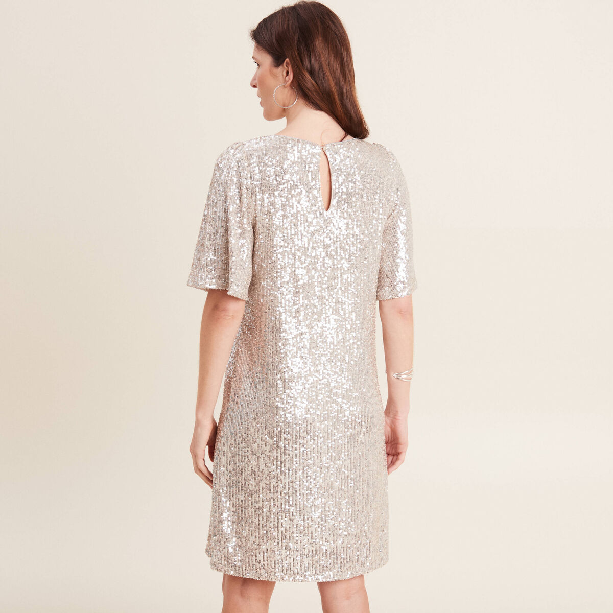 Robe évasée sequins couleur or femme