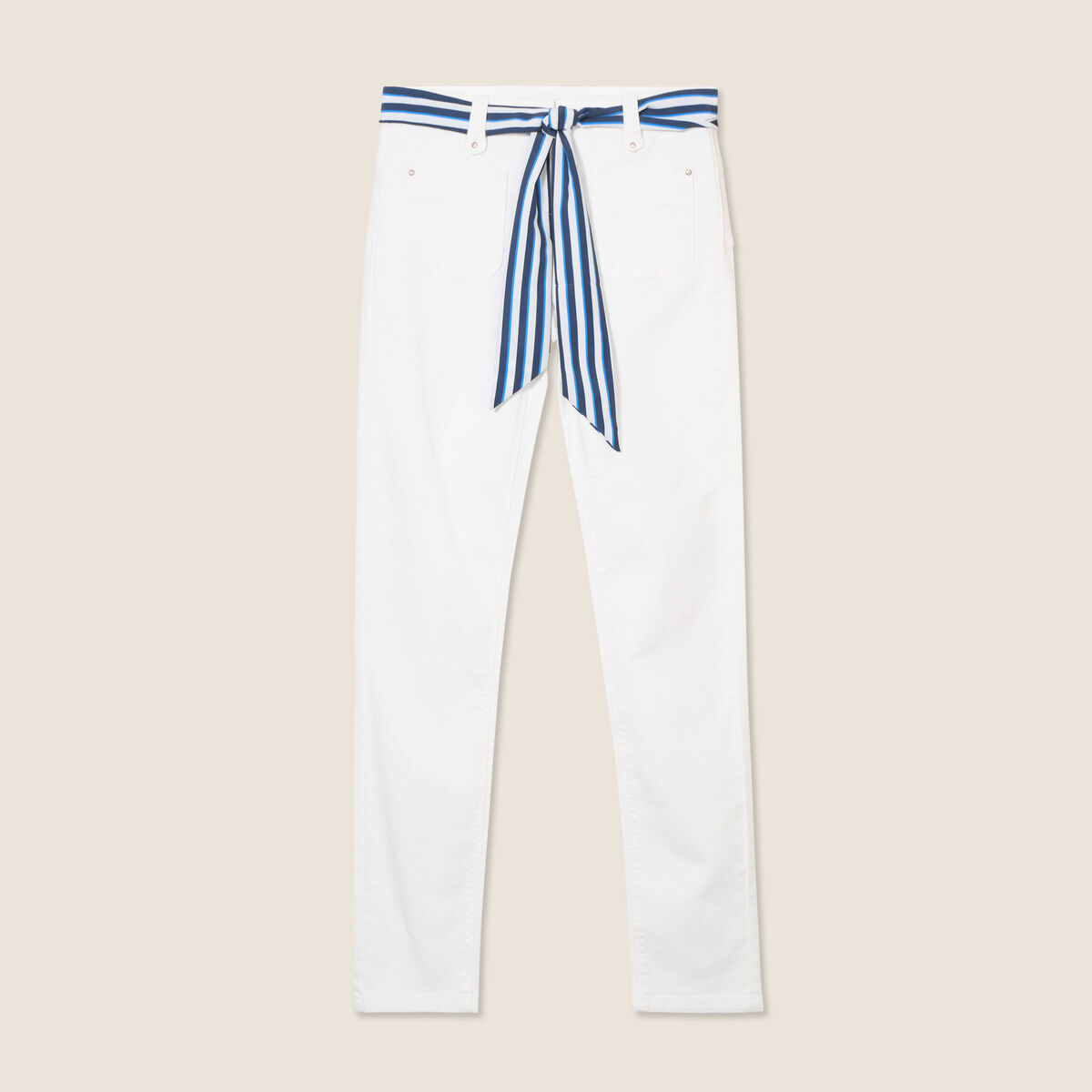 Jean ajust&eacute; taille bascul&eacute;e ecru femme
