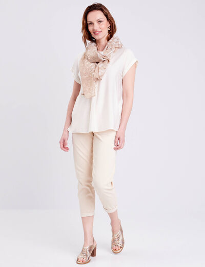 Pantalon coupe droite à coulisse ivoire femme