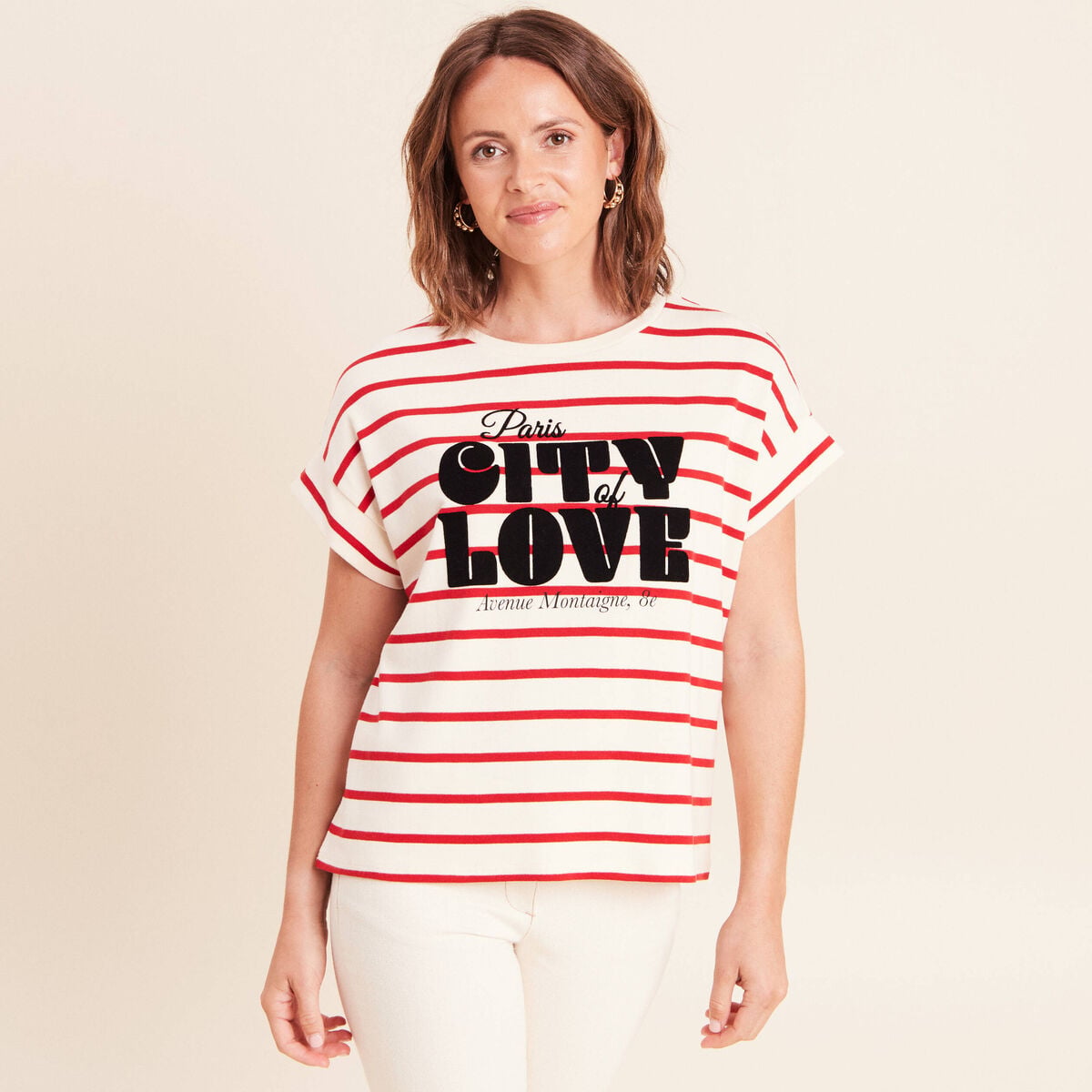 T-shirt droit col rond manches courtes rouge femme