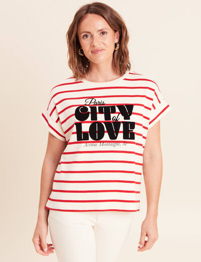 T-shirt droit col rond manches courtes rouge femme