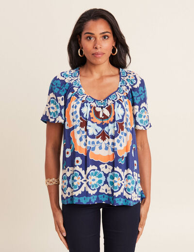 Blouse manches courtes bleu femme