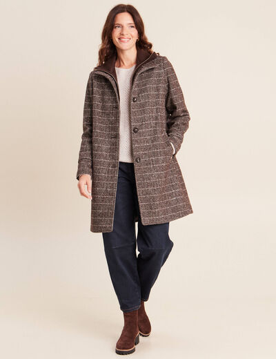 Manteau col montant doubl&eacute; marron femme
