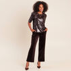 T-shirt &agrave; sequins manches courtes marron fonc&eacute; femme