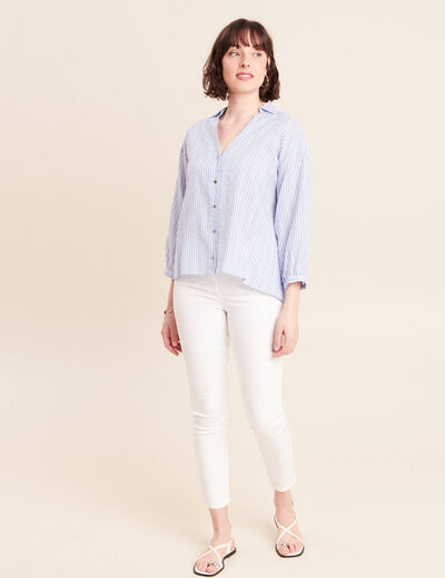 Chemise ample manches 3/4 col chemise bleu femme