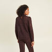 T-shirt cintr&eacute; col montant dentelle marron fonc&eacute; femme