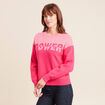 Pull col rond manches longues rose fushia femme