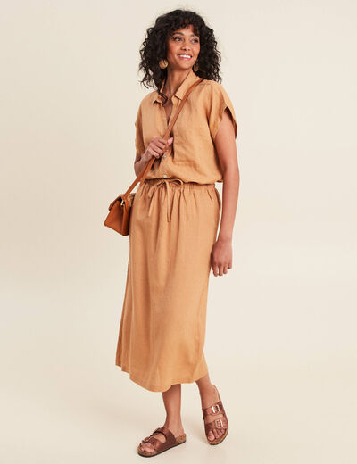 Jupe longue trapèze beige femme