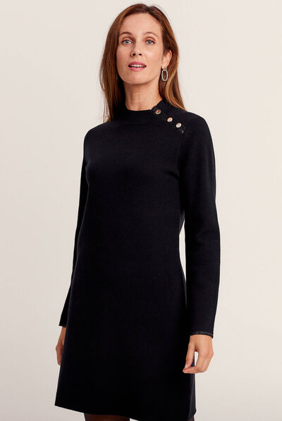 Robe pull droite col montant noir femme