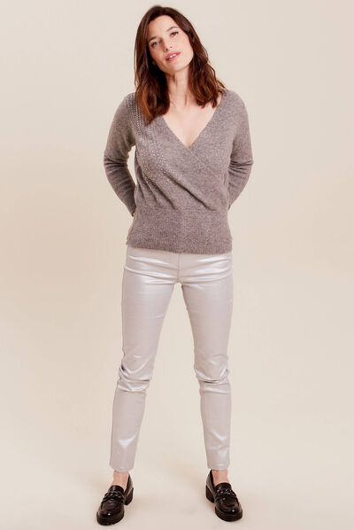 Pull manches longues gris clair femme