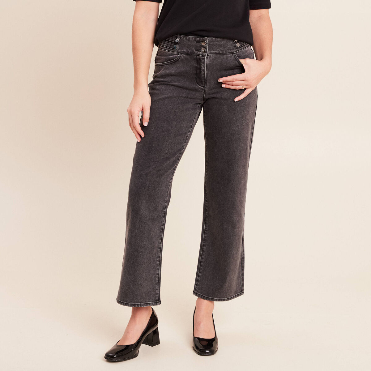 Jean large 7/8&egrave;me denim gris femme