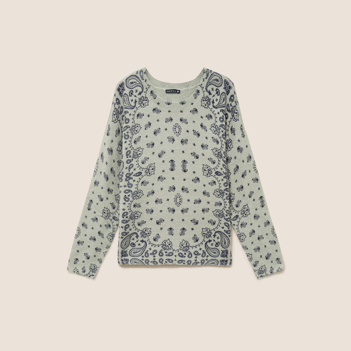 Pull col rond vert femme