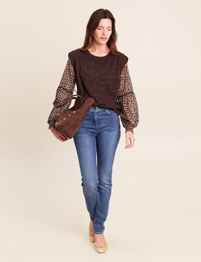 T-shirt col rond manches longues noir femme