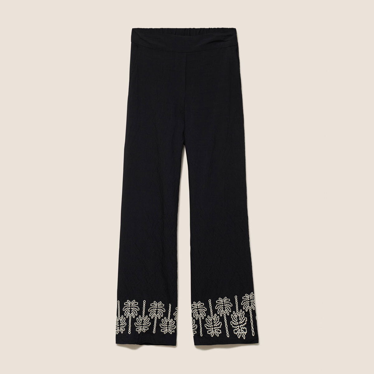 Pantalon large 7/8&egrave;me taille haute noir femme