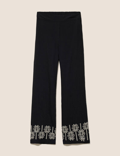 Pantalon large 7/8&egrave;me taille haute noir femme