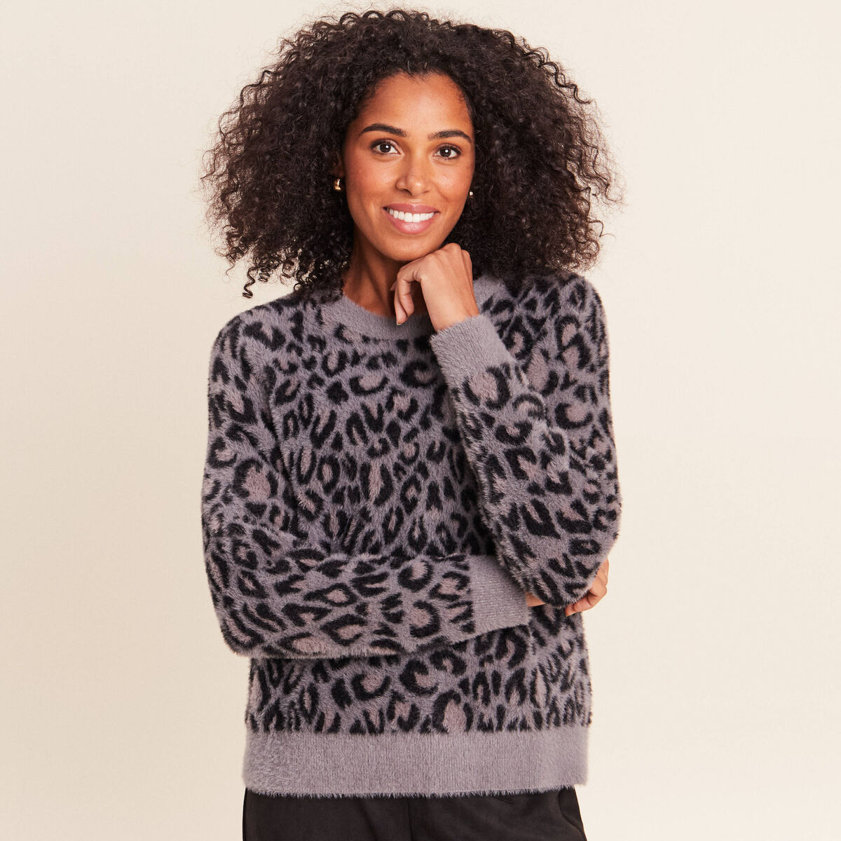Pull col rond gris femme