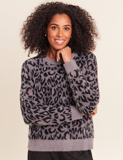 Pull col rond gris femme