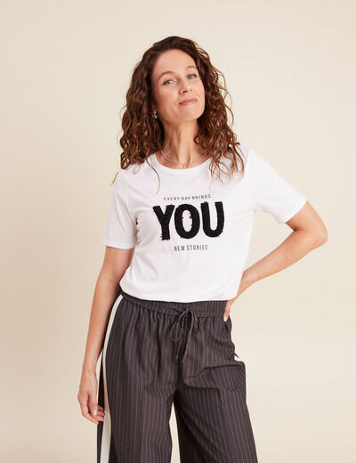 T-shirt col rond blanc femme