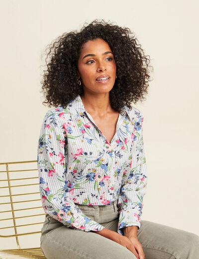 Chemise droite manches longues bleu femme