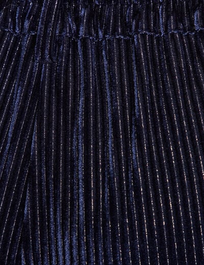 Pantalon large velours bleu fonc&eacute; femme