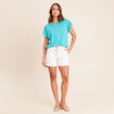 T-shirt col rond manches courtes vert turquoise femme