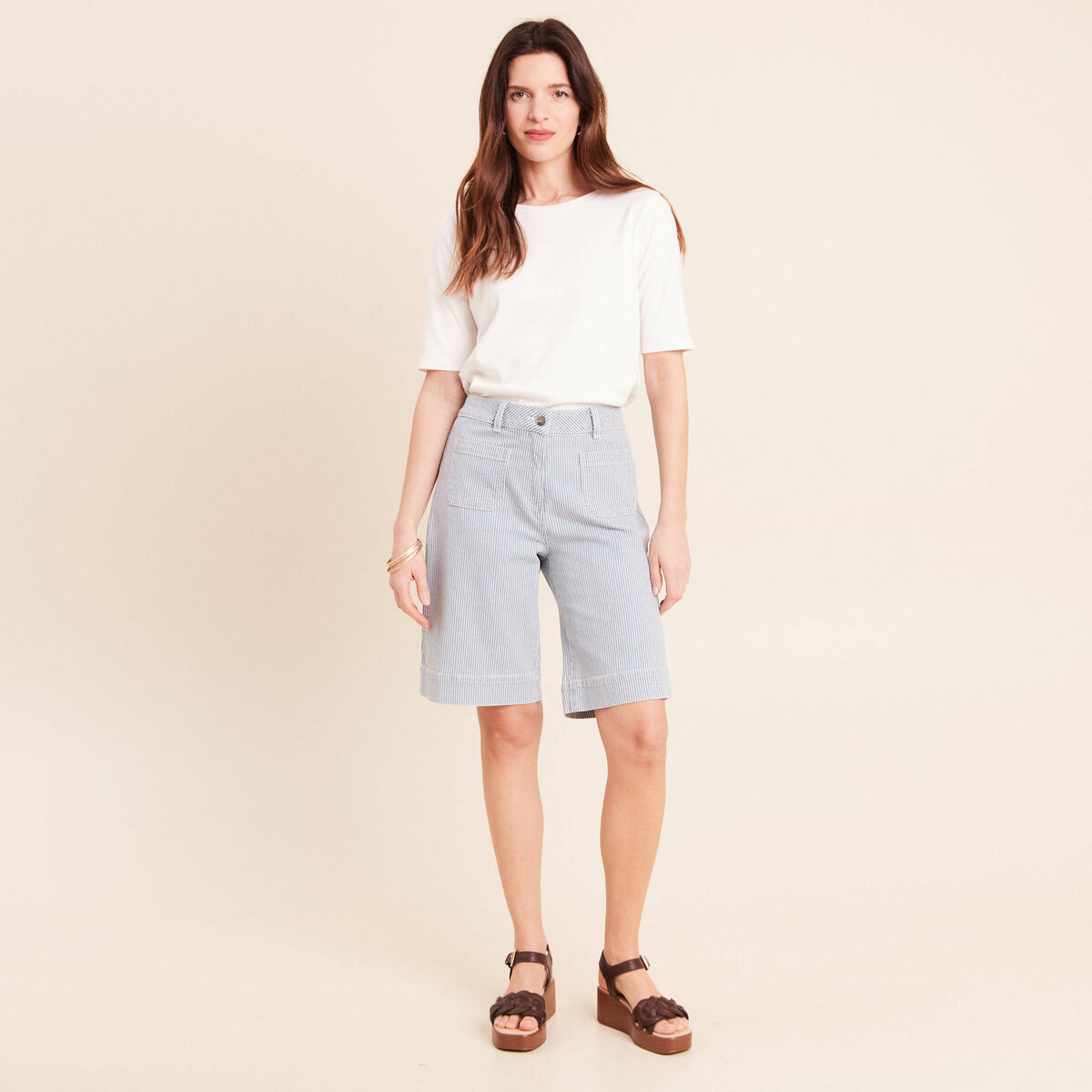Bermuda casual taille haute bleu femme