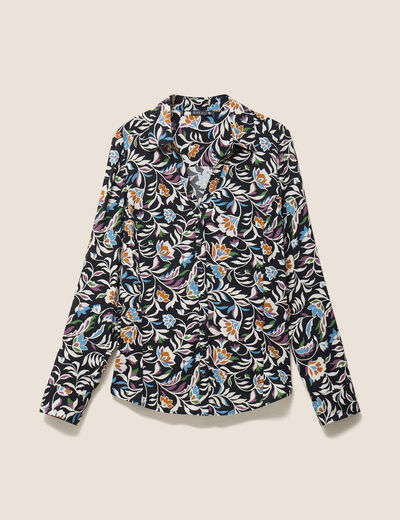 Chemise cintr&eacute;e manches longues fluide noir femme