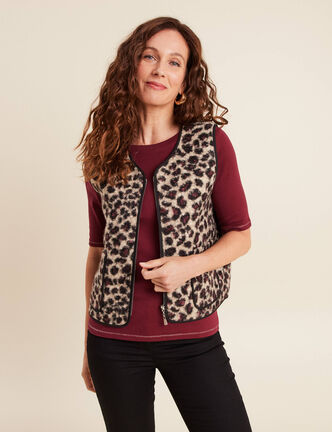 Gilet sans manches laine mouton beige femme