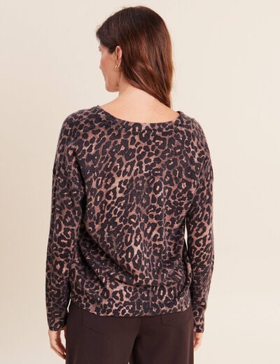 Pull col v marron femme
